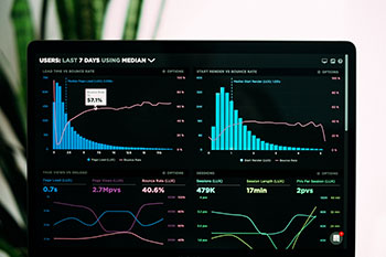 Analytics data on a laptop computer screen.