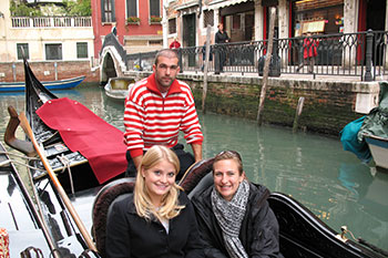 Students in a gondola in Venice