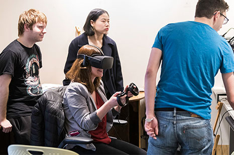 Students using VR technology.