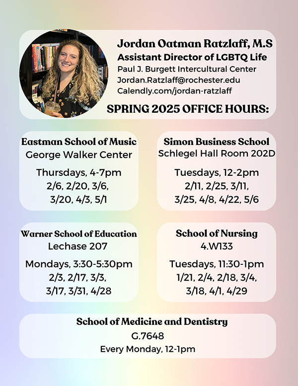 A flyer featuring Jordan's headshot and the list of office hours.