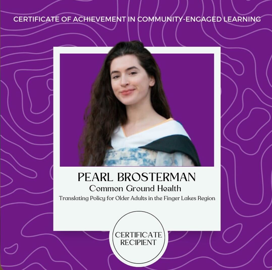 A headshot of Pearl in a Polaroid frame on a purple and white graphic background.