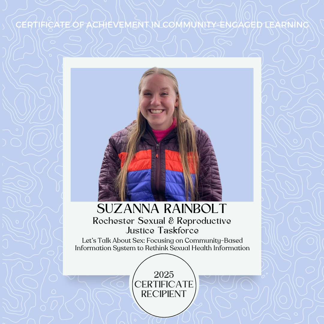 A headshot of the recipient in a Polaroid frame on a colored graphic background.