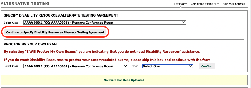 Screenshot of DR Instructor Portal Testing Agreement button