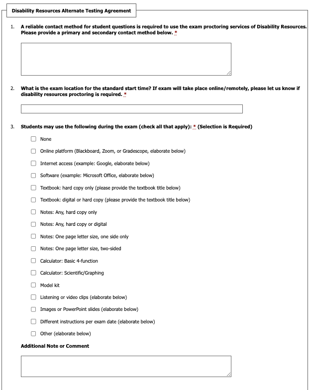 Screenshot of Testing Agreement questions, part 1