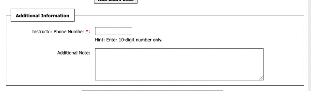 Screenshot of Additional Information field