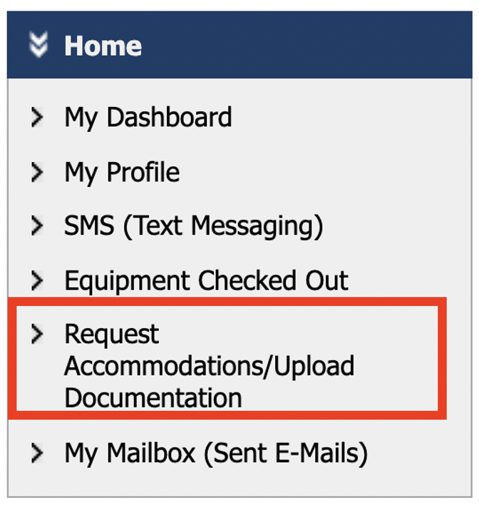 Screenshot of DR Student Portal menu