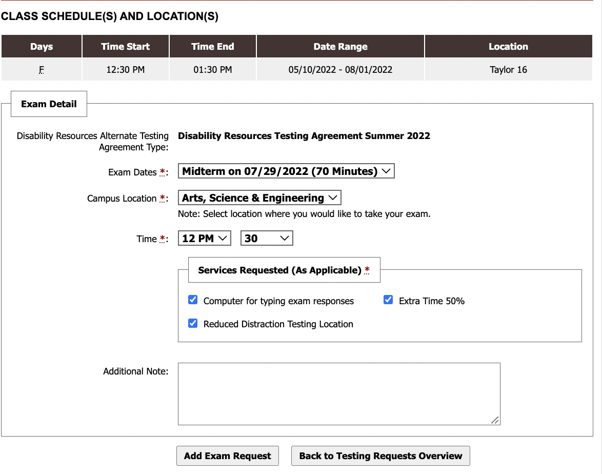 A screenshot of a completed exam detail section
