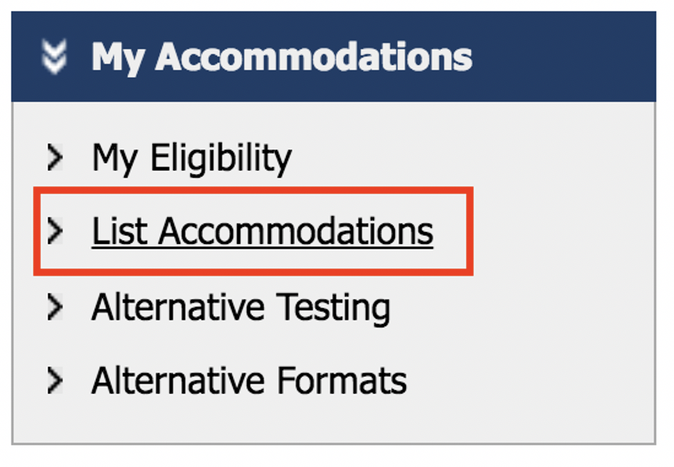 Screenshot of DR Student Portal menu