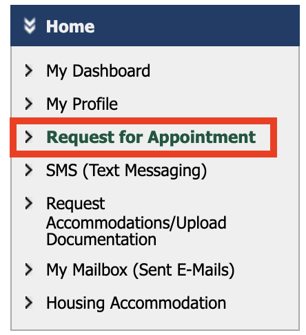 DR Student Portal Menu