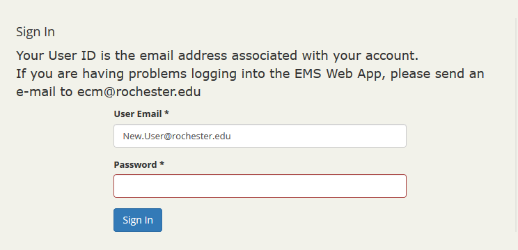 The login window
