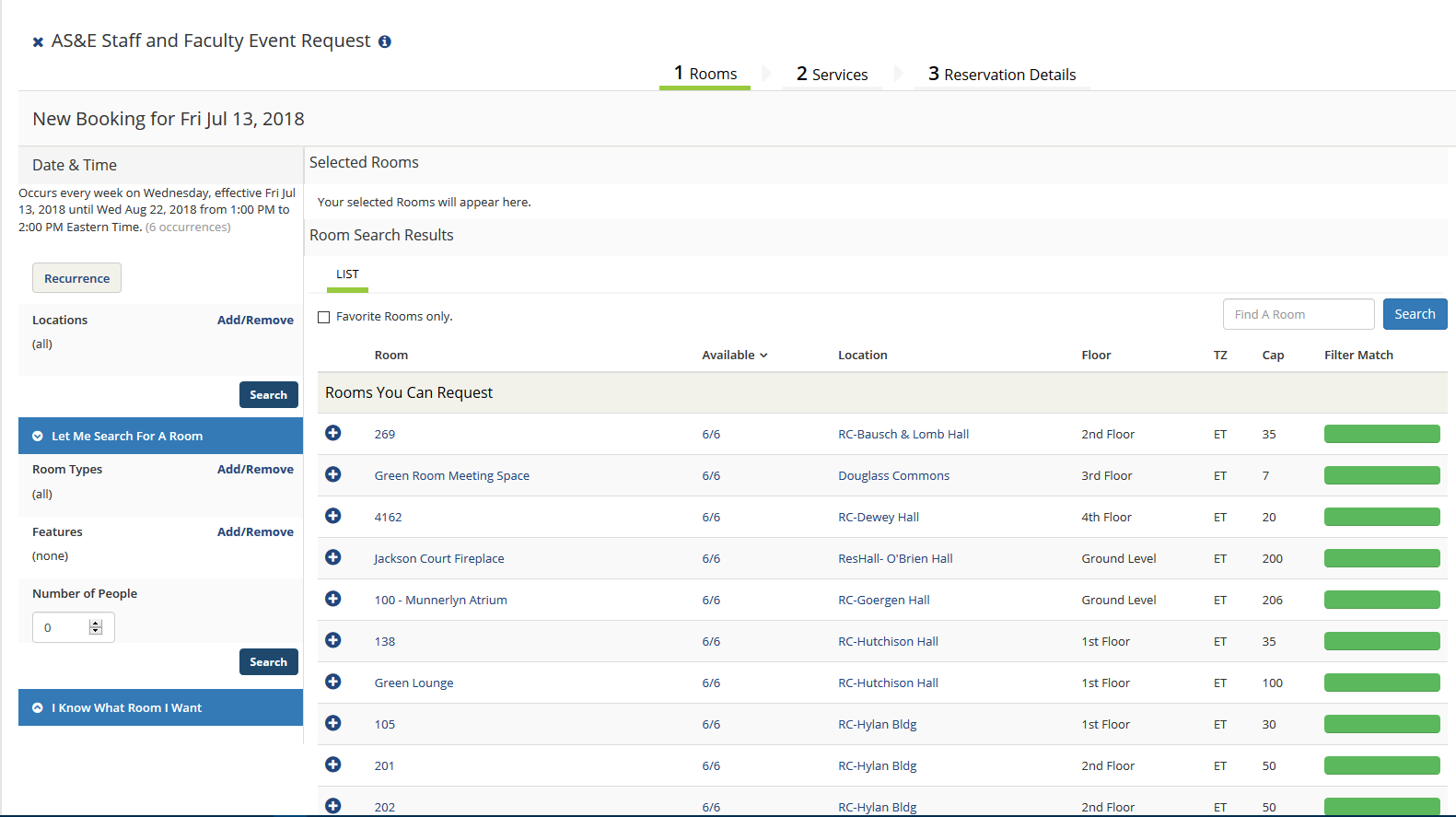 Room availability lists