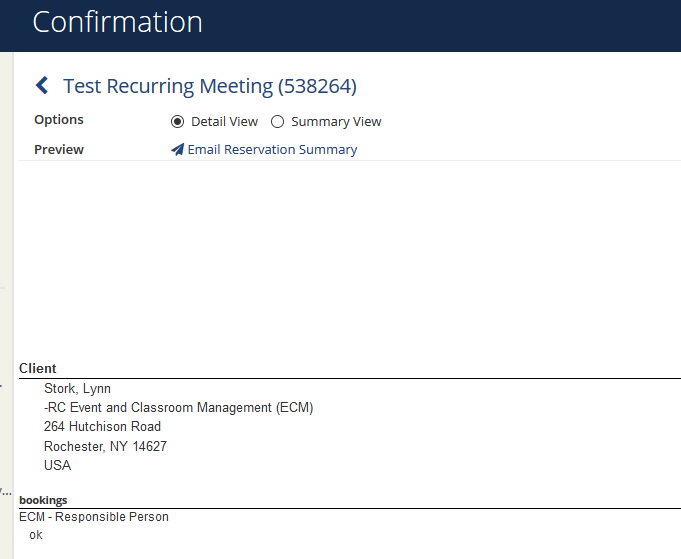 Reservation summary