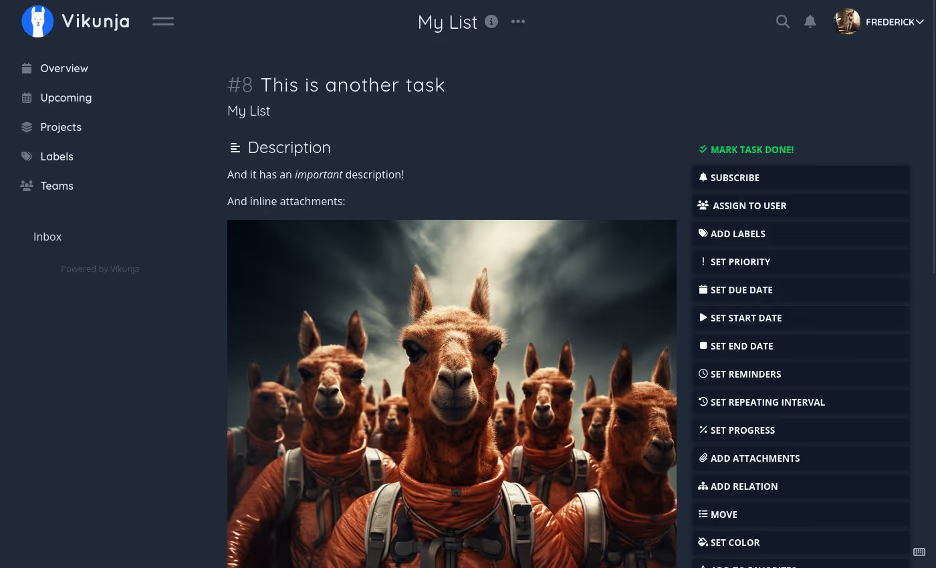 A screenshot showing an AI image of llamas in space suits.