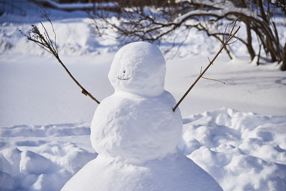 A snowman in Wilson Quad.