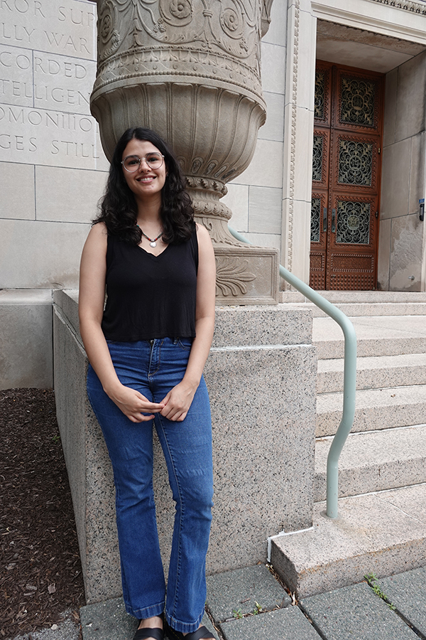 Suhasini standing in front of Lattimore Hall.