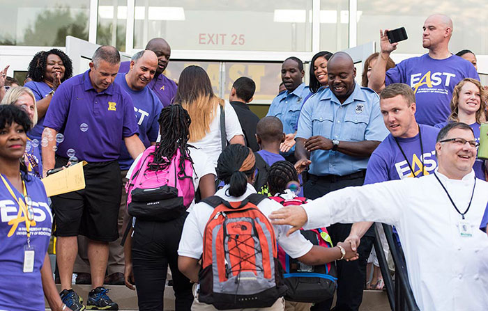Students walking in to school