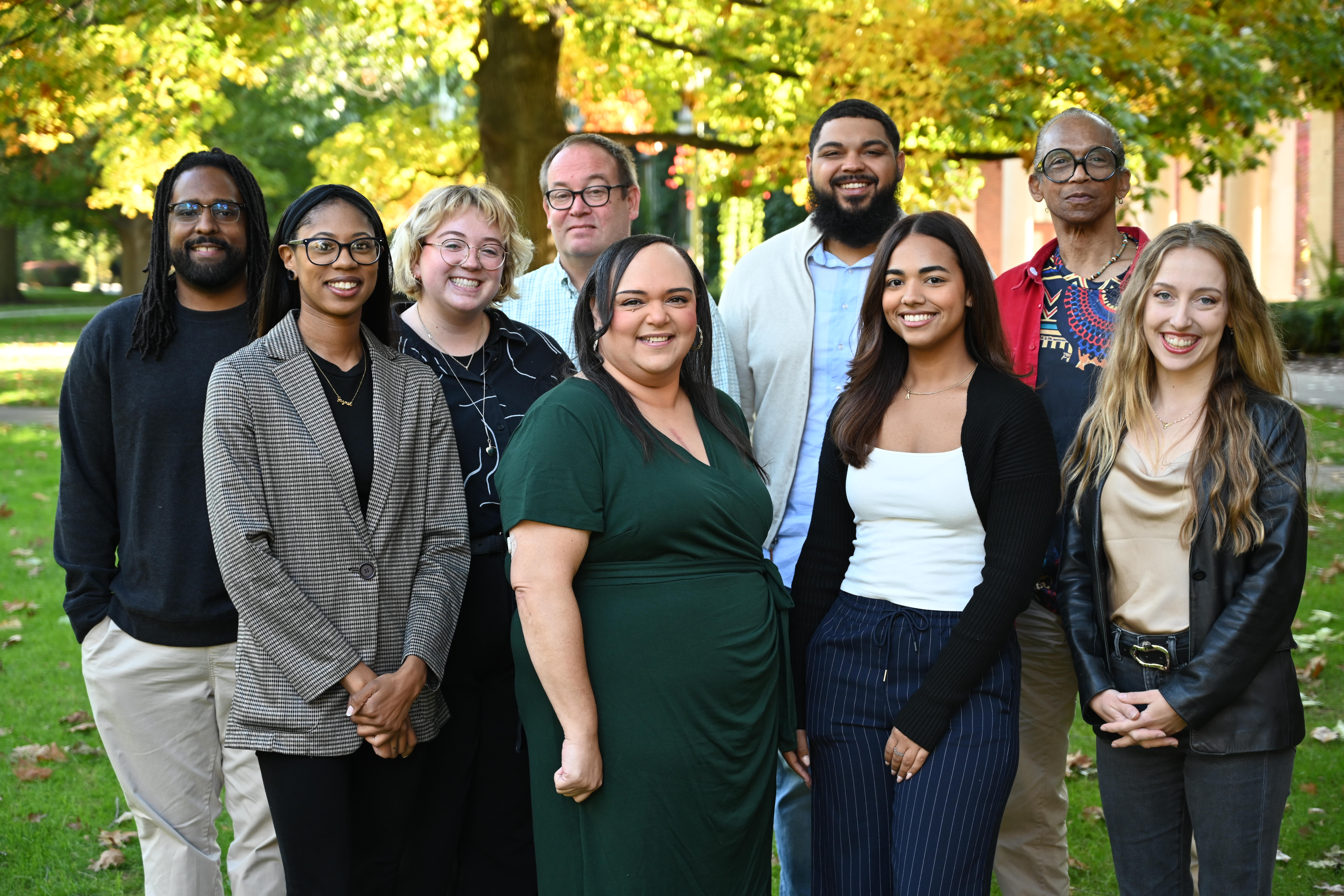 From left to right, front row: Jazmin Dunham, Melissa Raucci, Yarleny Andeliz, Samantha Branch. From left to right, back row: Aaron Banks, Jess McCane, George McCormick, Alex Williams, Claude Poux. Photo: Alexa Olson, University of Rochester