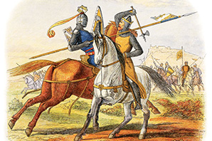 Drawing of medieval warriors on horseback