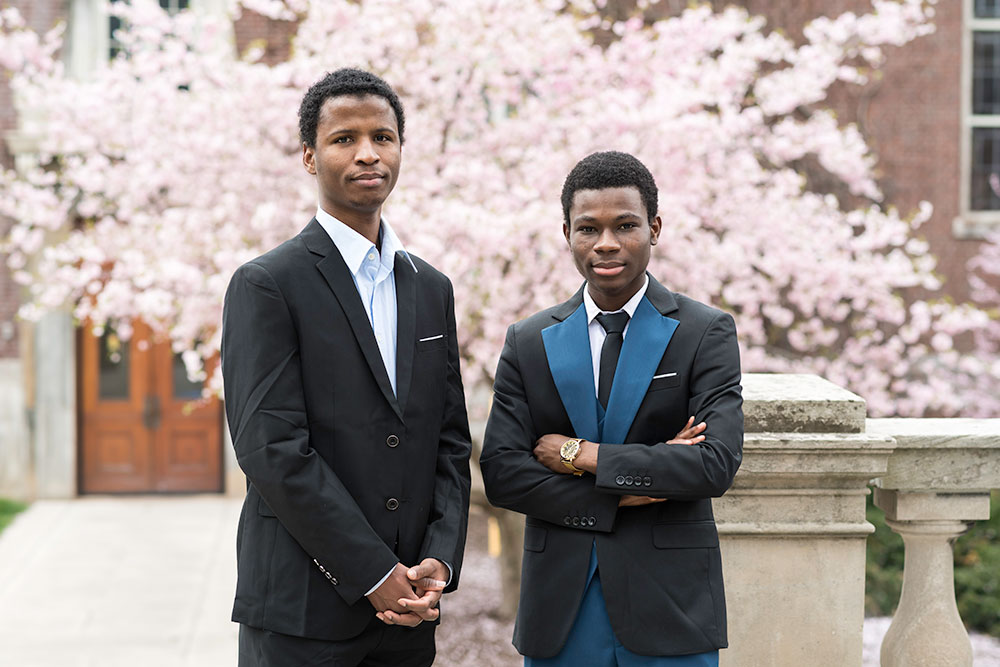 Souleymane Diallo, left and Abdoul Maiga, Projects for Peace grant recipients photographed at the University of Rochester April 25, 2022. // photo by J. Adam Fenster / University of Rochester