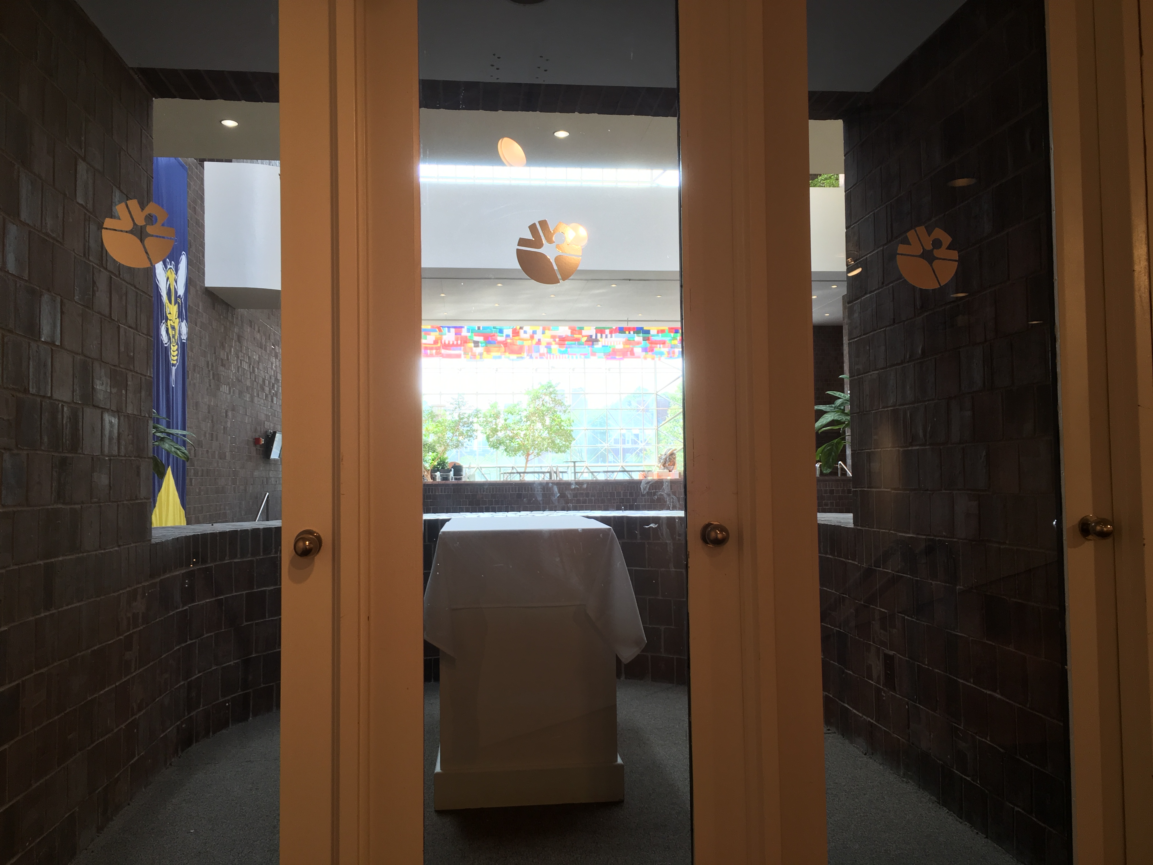 Interior glass doors of Hartnett Gallery