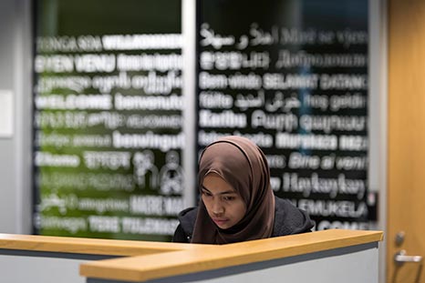 A student studying in the language center.