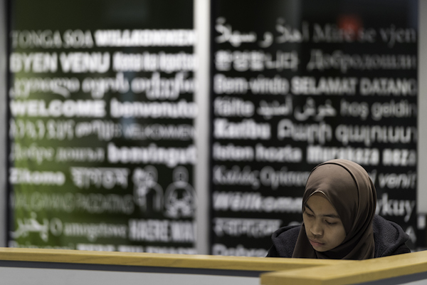 Student working behind desk