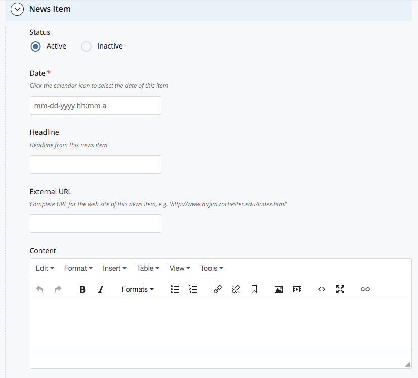 edit form for a news story