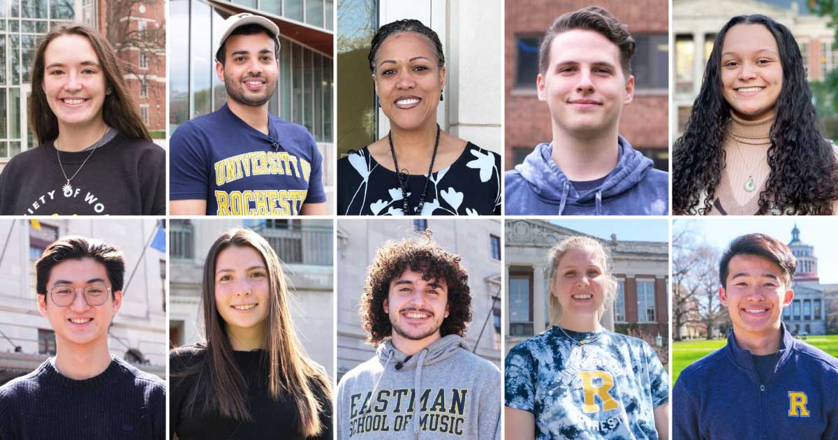 Collage containing portraits of members from the Class of 2022.