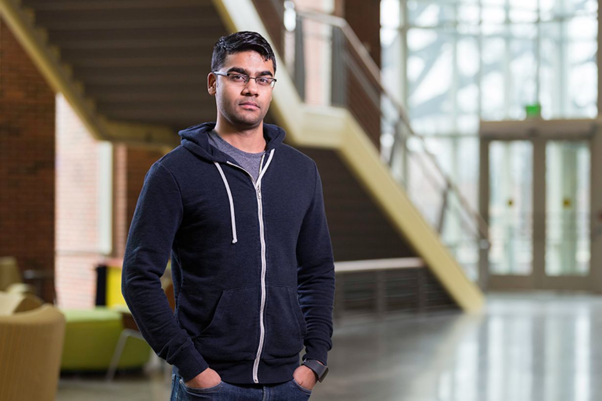 Suman Kumar '19 photographed in Rettner Hall.