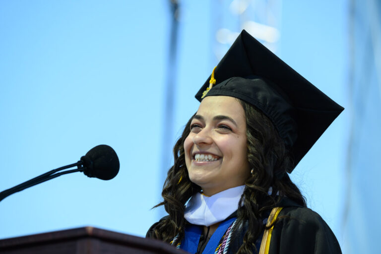 Undergraduate Student Speaker Gulsinam Akhmadzhanova ’26 delivers Remarks from the Class of 2026