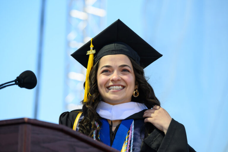 Undergraduate Student Speaker Gulsinam Akhmadzhanova ’26 delivers Remarks from the Class of 2026