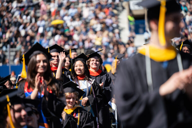 University of Rochester graduates celebrate in a packed Fauver Stadium during Commencement Weekend.