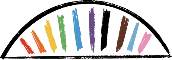 An illustration of a bridge with multicolor brushstrokes.