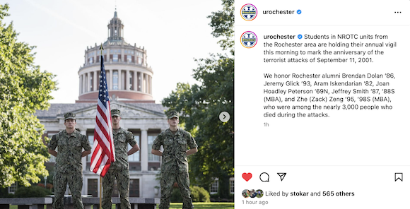 ROTC members stand vigil next to the American flag on September 11, 2024