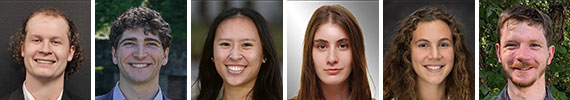 Headshots of the six Institute of Optics students who won the the 2024 Robert S. Hilbert Memorial Optical Design Competition.