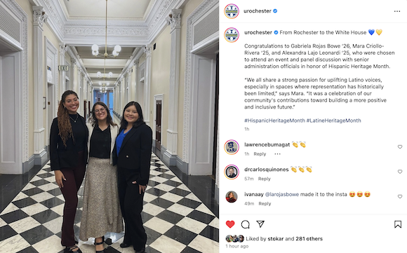 Gabriela Rojas Bowe ‘26, Mara Criollo-Rivera ‘25, and Alexandra Lajo Leonardi ‘25 in the hallway of the White House