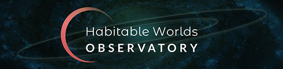A graphic with a solar system in the background overlaid with a Habitable Worlds Observatory logo.