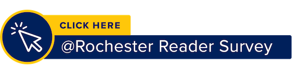 Icon reading Click Here to take the at Rochester reader survey
