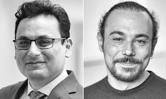 black and white headshots of Ehsan Hoque and Petros Tzeferacos