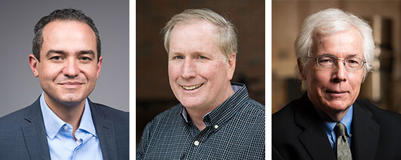 Side-by-side headshots of Christopher Kanan, James McGrath, and John Tarduno.