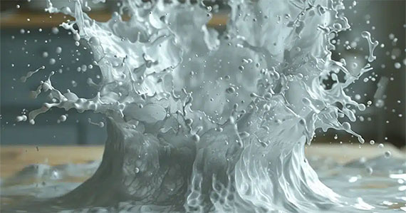 A splash of water cascades from a table, creating a dynamic and fluid moment.