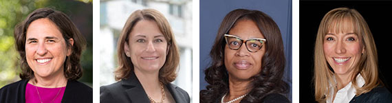 Headshots of the four panelists speaking at an Inclusive STEM webinar: Wendi Heinzelman, Doreen Harris, Jennifer Allen, and Jeanine Hayes.