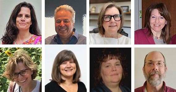Headshots of eight Hajim School staff members who reached service milestones in 2024.