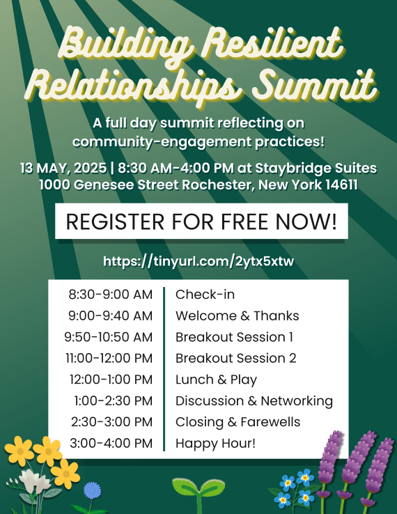 Photo of "Building Resilient Relationships Summit" poster with registration link and agenda for the May 13 event;.