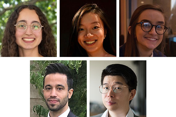 Headshots of five PhD students who received Open Scholarship Awards.