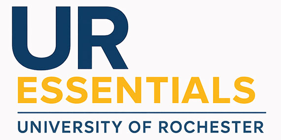 A white, blue, and yellow graphic that says "UR Essentials, University of Rochester."