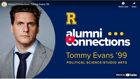 Screen shot of alumni connections video featuring Tommy Evans.