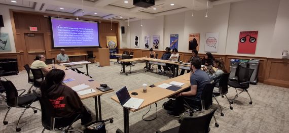 Image of students participating in a discussion during the Experiencing Civic Life program. 
