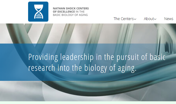 Screen shot image of the Nathan Shock Centers of Excellence home page. 