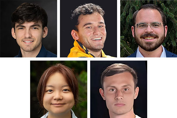 A composite of five headshots of Hajim School students who won a lens design competition.
